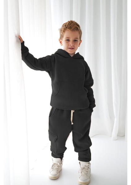 Siyah 3 Iplik Şardonlu Kapüşonlu Eşofman Takım fiyatları