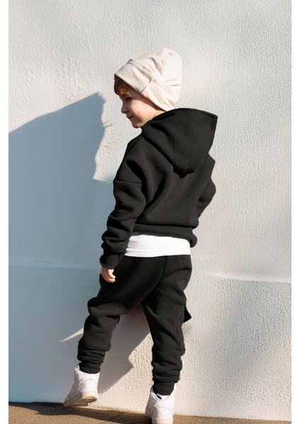 Siyah 3 Iplik Şardonlu Kapüşonlu Eşofman Takım modelleri