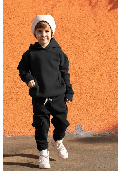 Siyah 3 Iplik Şardonlu Kapüşonlu Eşofman Takım fırsatları