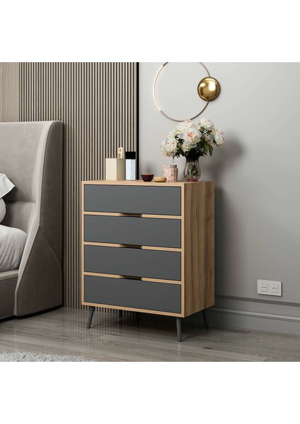 Elina Ayaklı 4 Çekmeceli Şifonyer - Dore/antrasit