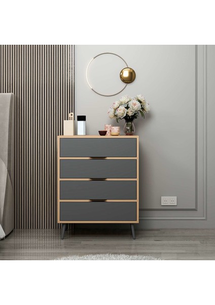 Elina Ayaklı 4 Çekmeceli Şifonyer - Dore/antrasit fiyatları