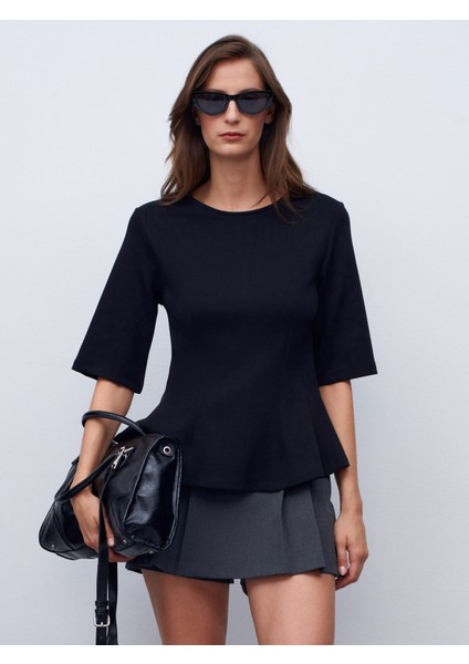 32077 Peplum Top-Siyah