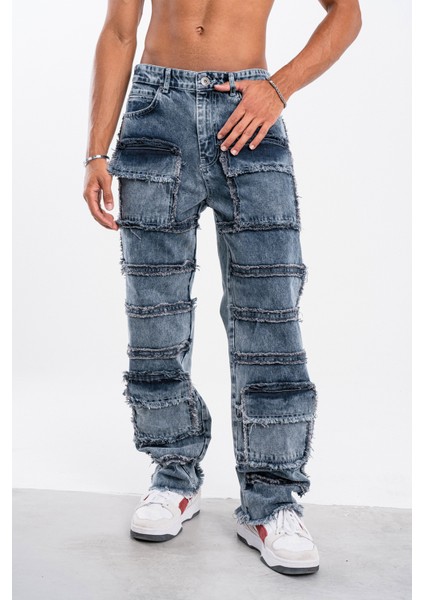 Erkek Lacivert Baggy Pantolon Çok Cepli