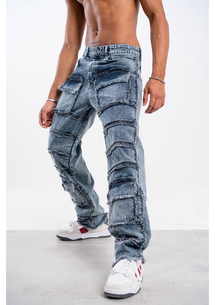Erkek Lacivert Baggy Pantolon Çok Cepli indirimleri