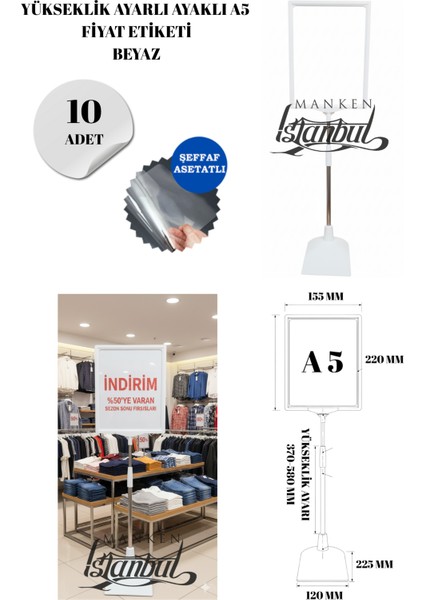10 Adet Beyaz A5 Ayaklı Fıyat Etiketi Çerçeveli Fıyat Etiketi Eşek Askılık Etiketi
