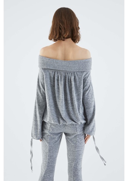Omuz Dekolteli Kadın Sweatshirt Gri - Melanj K2154114_434 fırsatları