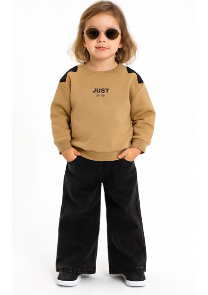 Kız Çocuk %100 Pamuk Fiyonk Detaylı Bej Sweatshirt - Şık ve Rahat Tasarım