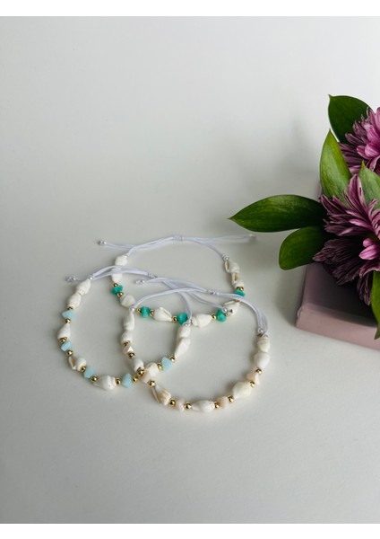 Deniz Kabuklu Kristal Taşlı Makrome Bileklik modelleri