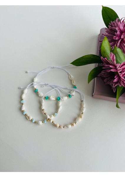 Deniz Kabuklu Kristal Taşlı Makrome Bileklik fırsatları