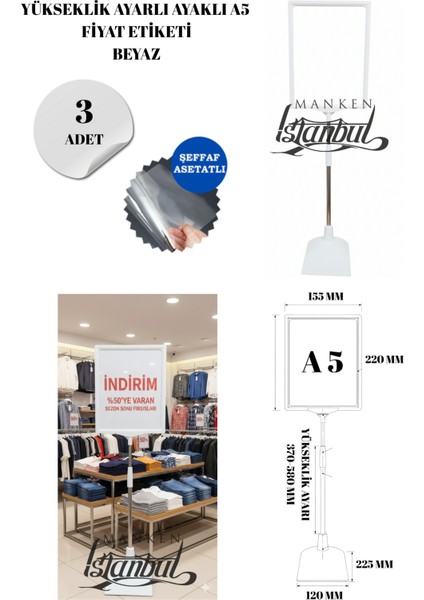 3 Adet Beyaz A5 Ayaklı Fıyat Etiketi Çerçeveli Fıyat Etiketi Eşek Askılık Etiketi