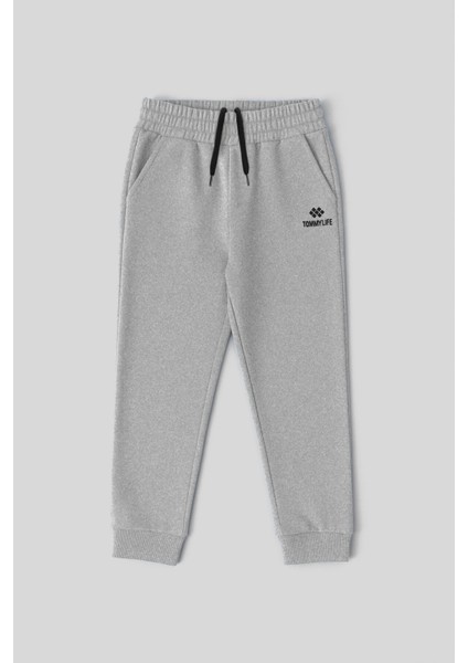 Gri Melanj Standart Fit Manşetli Ince Erkek Çocuk Eşofman Alt - 11062