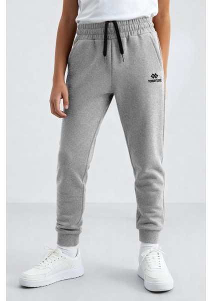 Gri Melanj Standart Fit Manşetli Ince Erkek Çocuk Eşofman Alt - 11062 modelleri