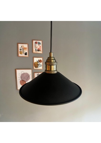 Benjamin Siyah Renk Metal Eskitme Lale Başlık Sarkıt Avize Rustik Metal Salon Butik Otel Mağaza