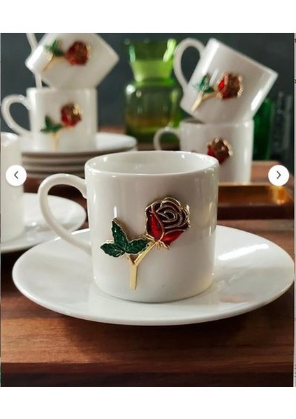 Fine Living Regna Home Gül Işlemeli 12 Parça 6 Kişilik Sade Porselen Kahve Seti