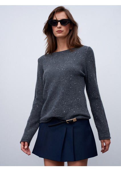 10836 Yün Karışımlı Parıltılı Kayık Yaka Kazak-Füme modelleri