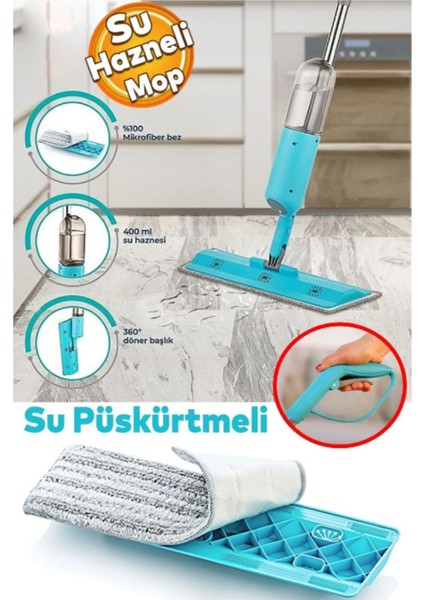 Ev Ofis Işyeri Cam Duvar Parke Zemin Silme Temizleme Püskürtmeli Su Hazneli Mop