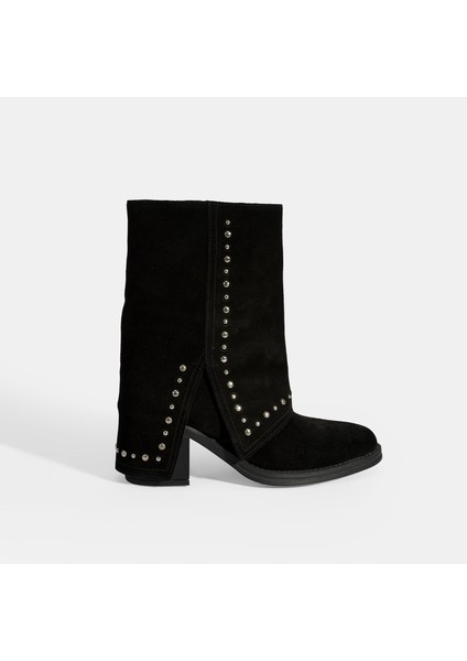 Kadın Siyah Zımba Detaylı Kalın Topuklu Süet Bot fiyatları