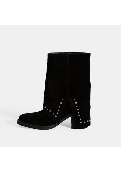 Kadın Siyah Zımba Detaylı Kalın Topuklu Süet Bot modelleri