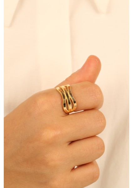 3 Sıra Zikzak Model Ajda Altın Yüzük ÇGKY0081