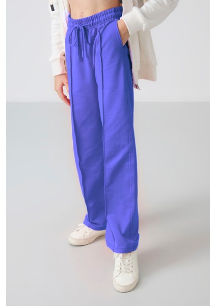 Eflatun Cepli Ön Dikiş Detaylı Geniş Paça Kız Çocuk Eşofman Altı -75144 fiyatları