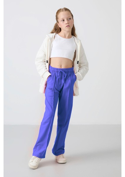 Eflatun Cepli Ön Dikiş Detaylı Geniş Paça Kız Çocuk Eşofman Altı -75144 modelleri