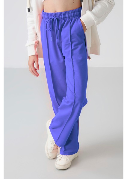 Eflatun Cepli Ön Dikiş Detaylı Geniş Paça Kız Çocuk Eşofman Altı -75144 fırsatları