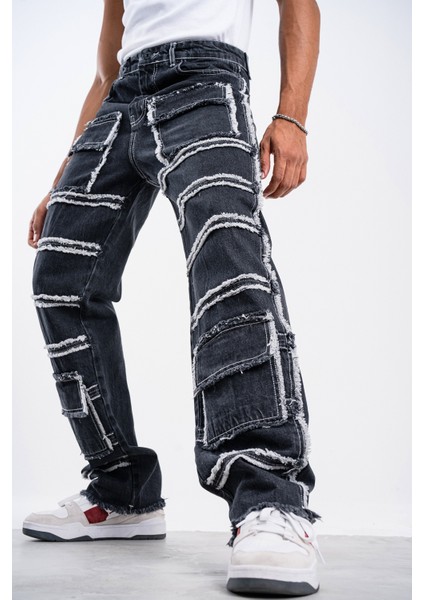 Erkek Füme Baggy Pantolon Çok Cepli