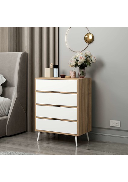 Elina Ayaklı 4 Çekmeceli Şifonyer - Dore/beyaz