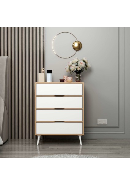 Elina Ayaklı 4 Çekmeceli Şifonyer - Dore/beyaz fiyatları