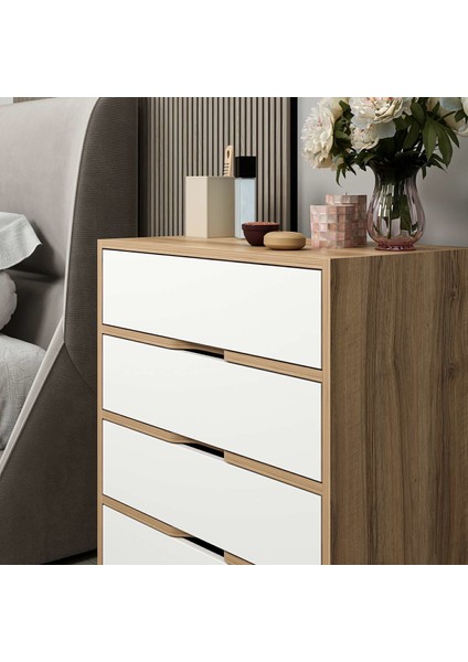 Elina Ayaklı 4 Çekmeceli Şifonyer - Dore/beyaz modelleri