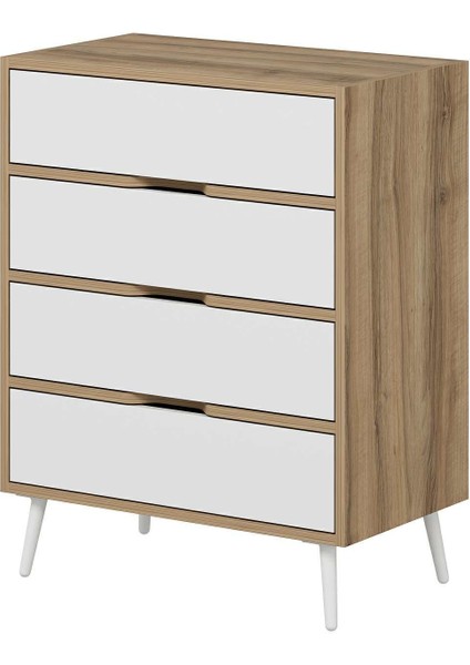 Elina Ayaklı 4 Çekmeceli Şifonyer - Dore/beyaz