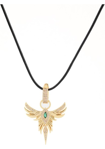 Anka Kuşu Yeşil Taşlı Gold Çelik Kadın Kolye