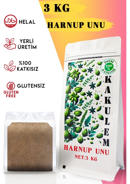 Glutensiz Sertifikalı Keçiboynuzu Tozu Unu Harnup 3 kg