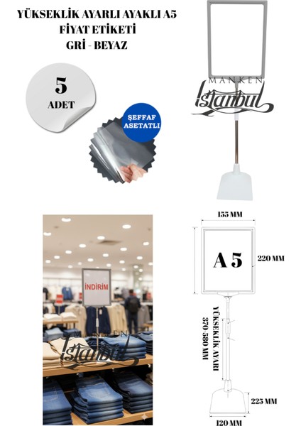 5 Adet Gri Beyaz A5 Ayaklı Fıyat Etiketi Çerçeveli Fıyat Etiketi Eşek Askılık Etiketi