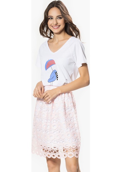 Dantel Detaylı Etek Pudra Y1615001_055