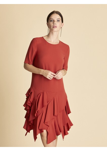 Eteği Fırfırlı Günlük Elbise Kiremit K1911028_016 fiyatları