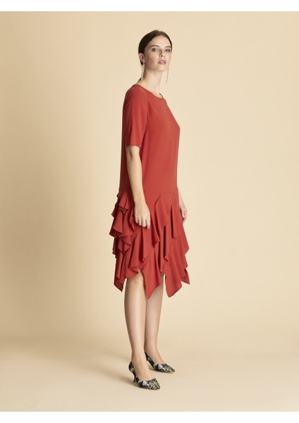 Eteği Fırfırlı Günlük Elbise Kiremit K1911028_016 modelleri