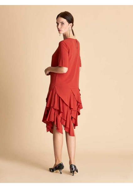 Eteği Fırfırlı Günlük Elbise Kiremit K1911028_016 fırsatları