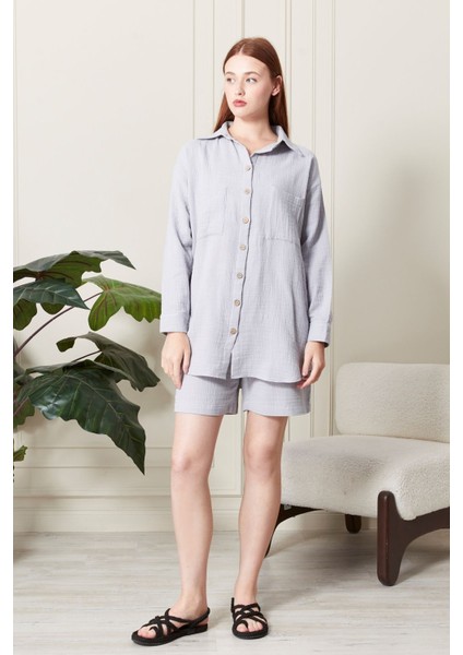 Soft %100 Koton Kumaş Şort Gömlek Takım