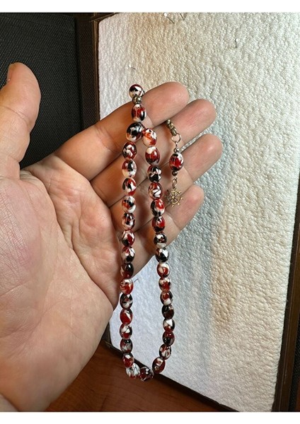 MOZAİK TOZ KEHRİBAR TESBİH SİYAH KIRMIZI RENKLİ HEDİYE 7MMX11MM T-287 modelleri