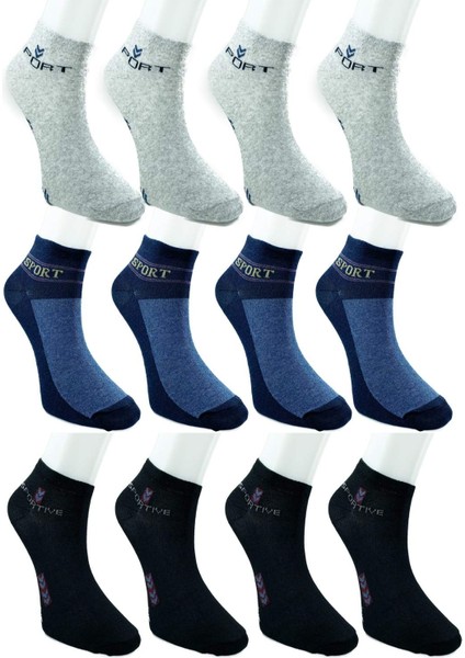 12 Çift Pamuklu Erkek Yazlık Spor Bilek Çorap Siyah Gri Lacivert