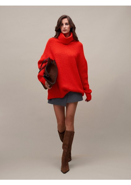 2268 Balıkçı Yaka Oversize Kazak-A.kırmızı