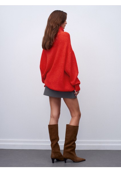 2268 Balıkçı Yaka Oversize Kazak-A.kırmızı fiyatları