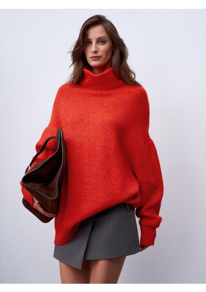 2268 Balıkçı Yaka Oversize Kazak-A.kırmızı modelleri