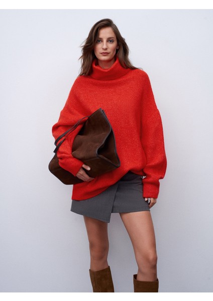 2268 Balıkçı Yaka Oversize Kazak-A.kırmızı indirimleri