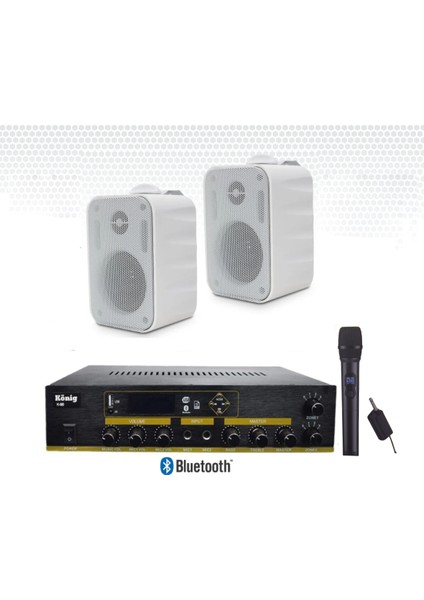 2’li Duvar Hoparlörlü Yaka Mikrofonlu Bluetooth Anfi Ses Sistemi Seti