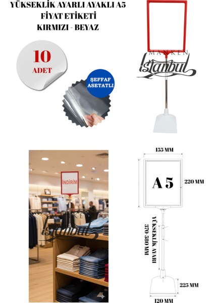 10 Adet Kırmızı Beyaz A5 Ayaklı Fıyat Etiketi Çerçeveli Fıyat Etiketi Eşek Askılık Etiketi