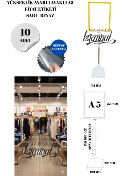 10 Adet Sarı Beyaz A5 Ayaklı Fıyat Etiketi Çerçeveli Fıyat Etiketi Eşek Askılık Etiketi
