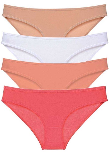 4 Adet Süper Eko Set Likralı Kadın Slip Külot Ten Beyaz Pudra Fuşya