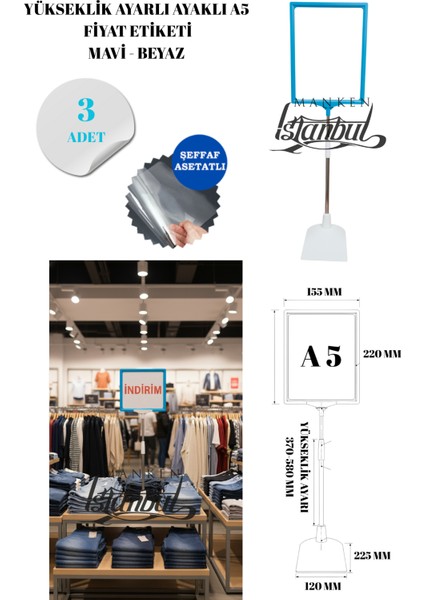 3 Adet Mavi Beyaz A5 Ayaklı Fıyat Etiketi Çerçeveli Fıyat Etiketi Eşek Askılık Etiketi